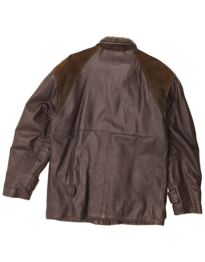Chaqueta de cuero vintage para hombre IT 46 Pequeño bloque de color negro