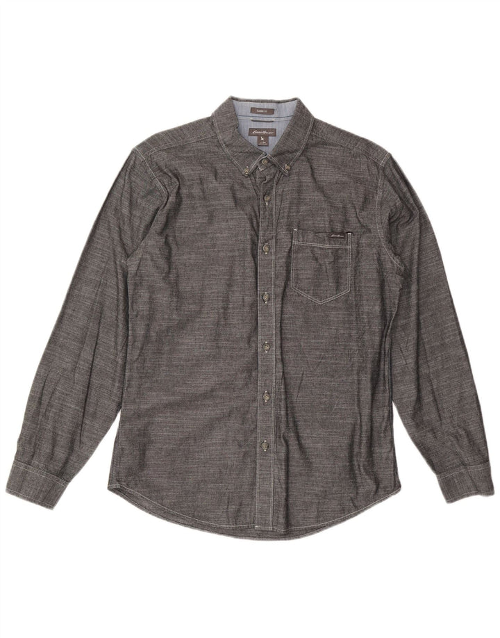EDDIE BAUER Camisa de corte clásico para hombre de algodón gris medio