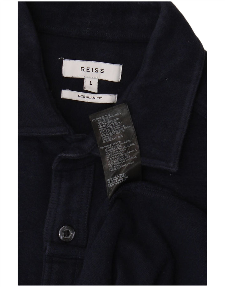 Camisa Reiss de corte regular para hombre de algodón azul marino grande