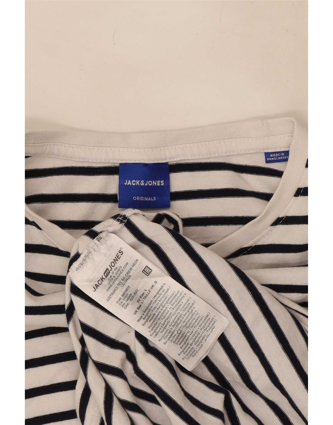 Jack & Jones Hombre Camiseta Top Grande De Algodón A Rayas Blancas