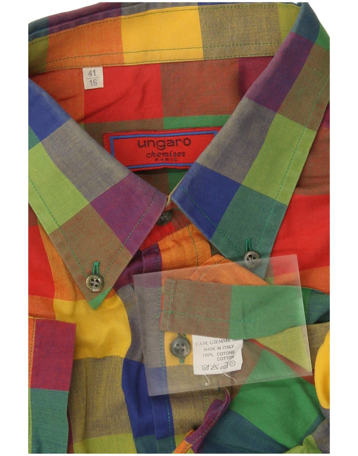 Ungaro Camisa Chemises para hombre Talla 41 16 Cuadros multicolores grandes