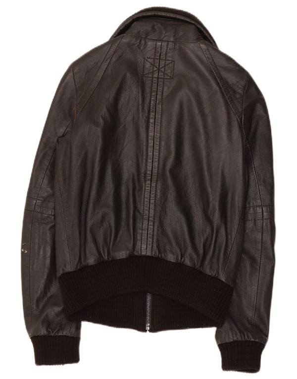 Zara Chaqueta De Cuero Para Mujer UK 10 Small Cuero Marrón