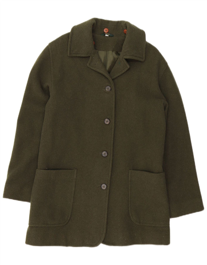 VINTAGE Abrigo de gran tamaño para mujer Reino Unido 10 Pequeña lana verde
