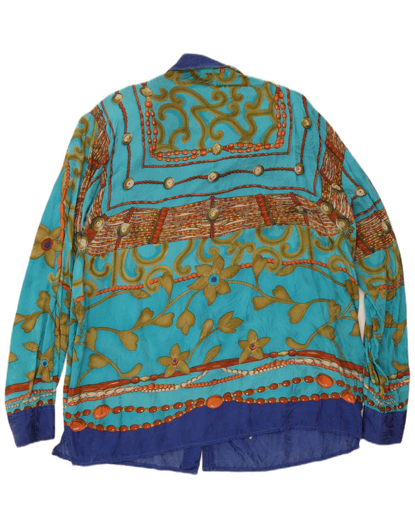 Vintage mujer camisa de gran tamaño blusa Reino Unido 18 XL azul floral