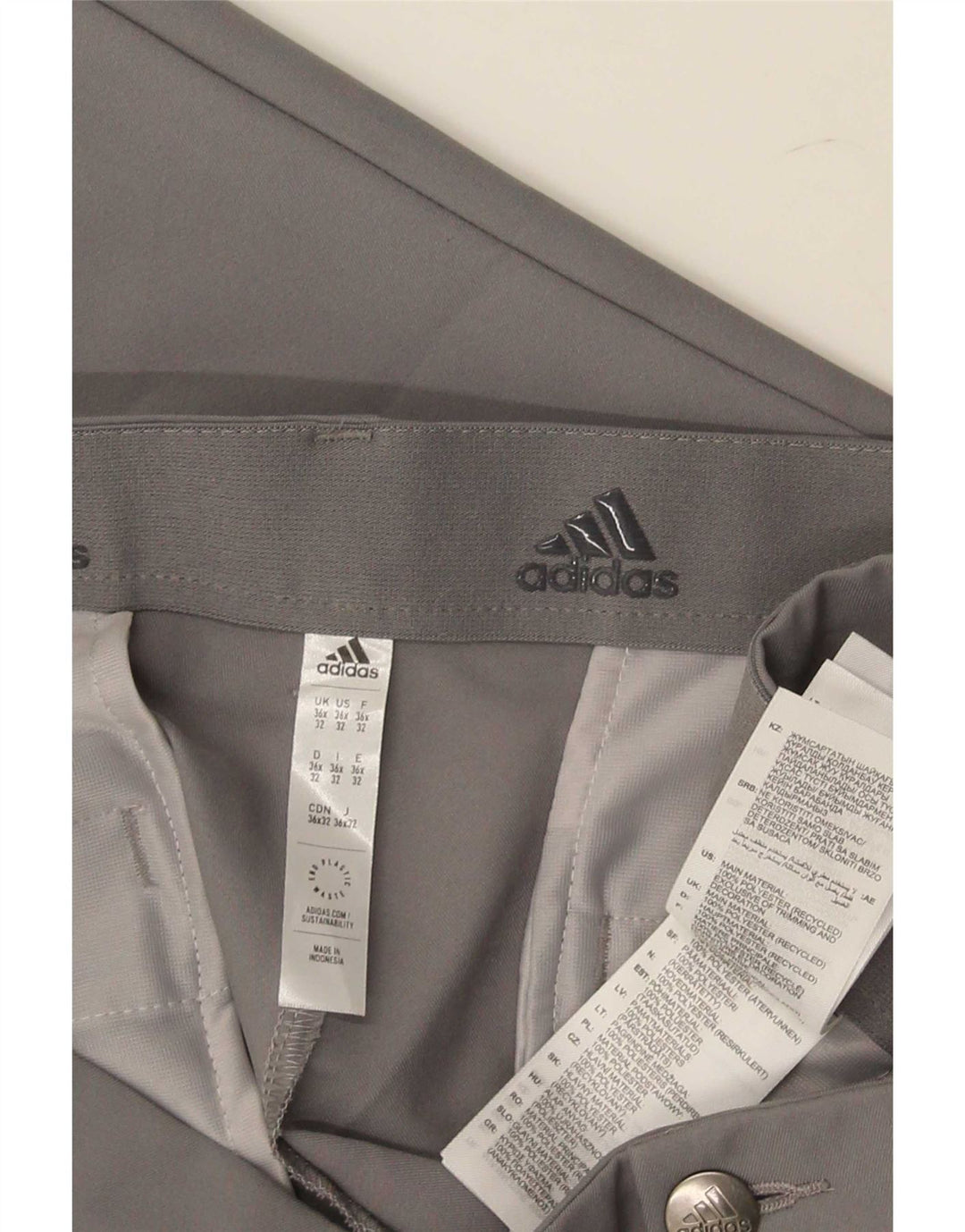 Adidas Hombre Slim Chino Pantalones W36 L32 Gris Poliéster