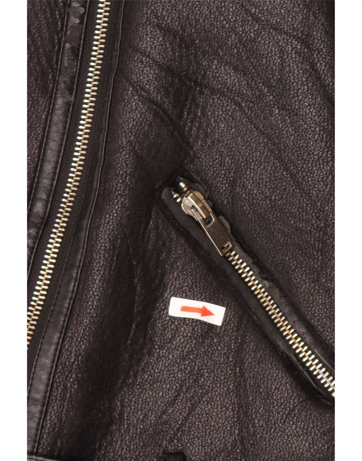 Zara Mujer Chaqueta Sherpa De Piel Sintética UK 44 Mediano Poliuretano Negro