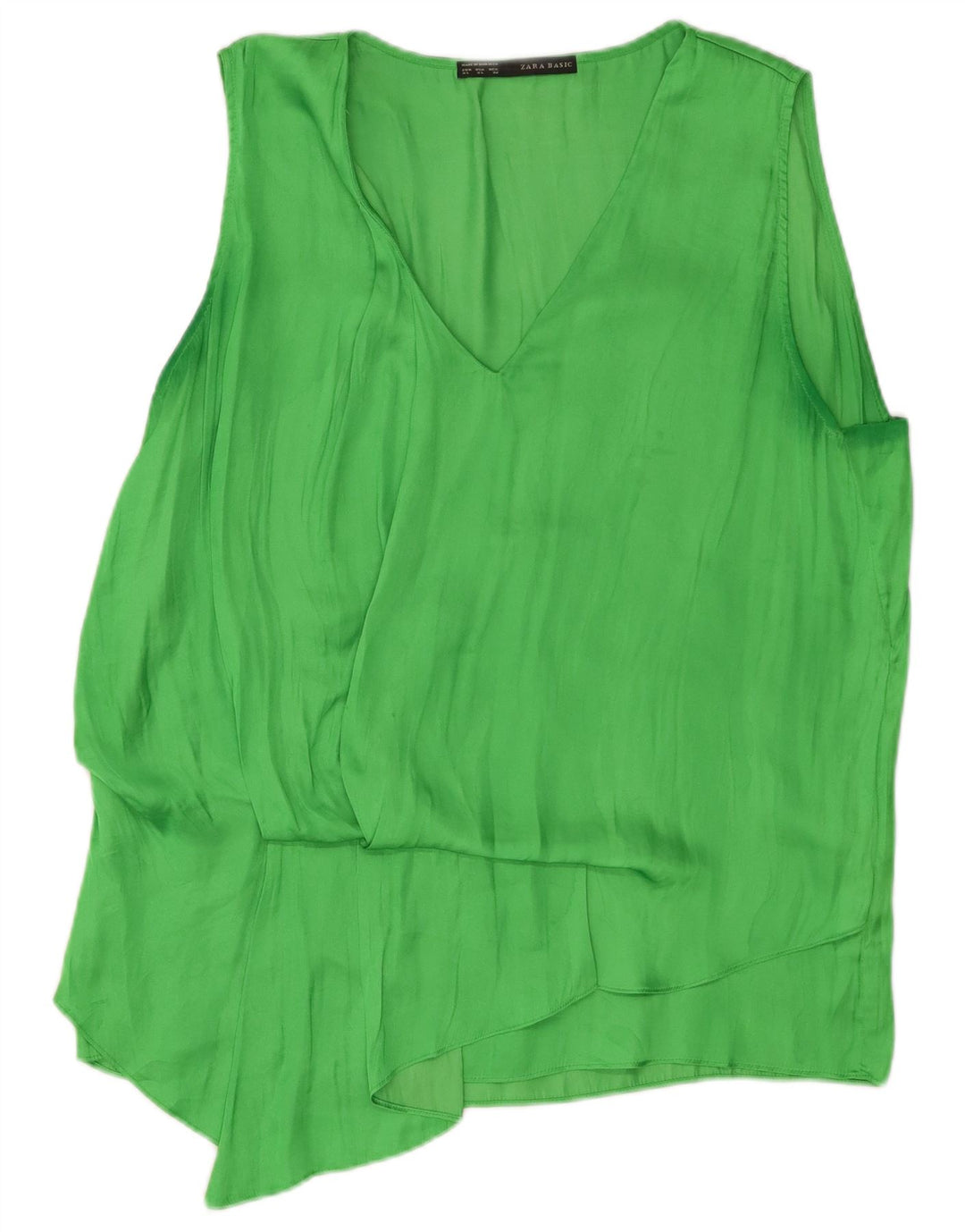 Zara Mujer Blusa Sin Mangas Top ES 40 XL Poliéster Verde