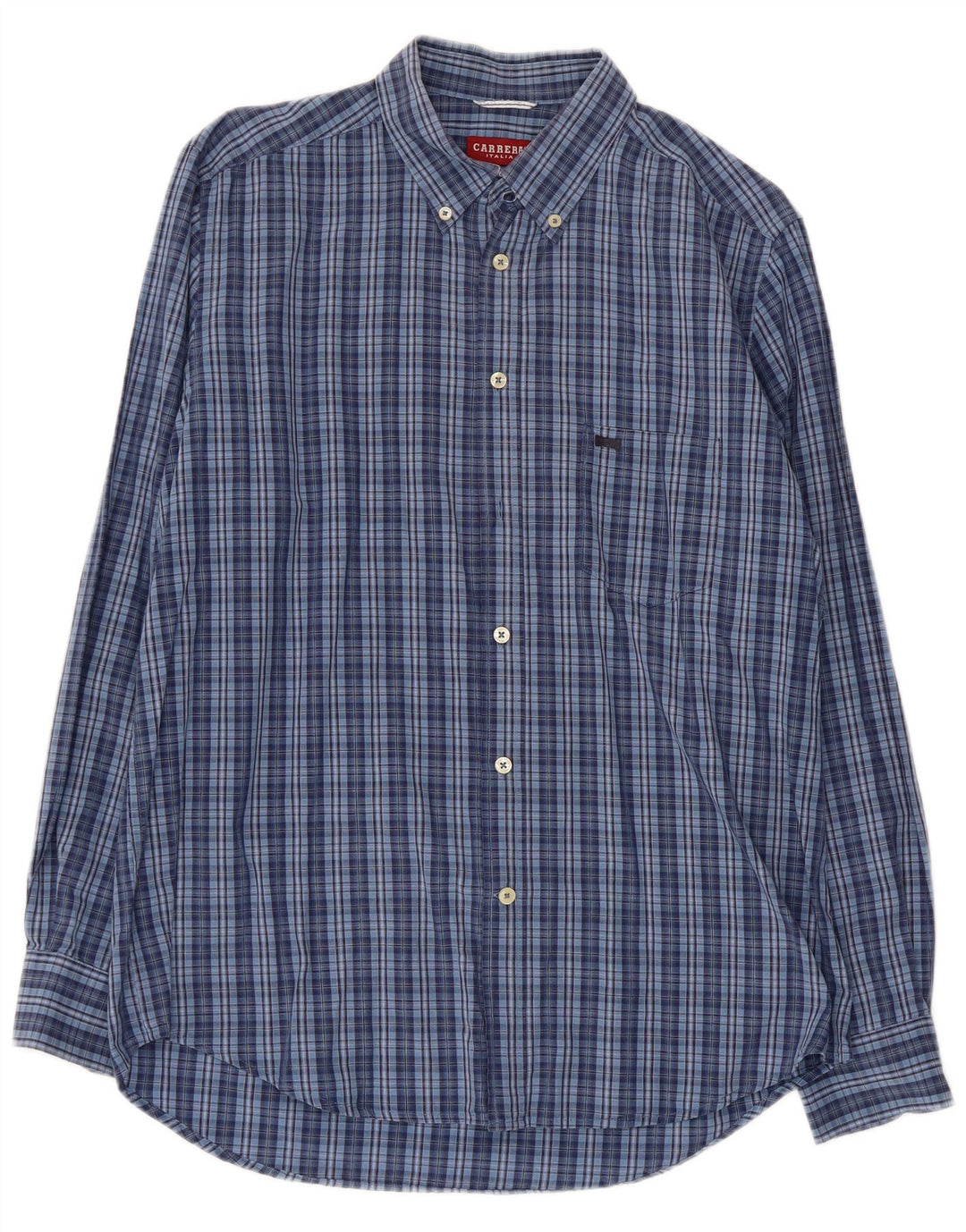 CARRERA Camisa de corte regular para hombre de algodón a cuadros azules grandes