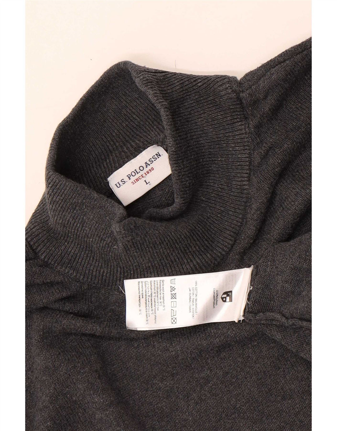 Asociación de Polo de EE. UU. Suéter tipo jersey con cuello alto para hombre gris grande