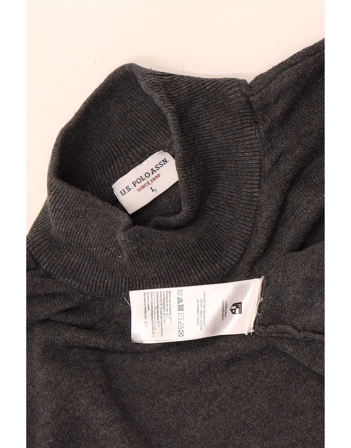 Asociación de Polo de EE. UU. Suéter tipo jersey con cuello alto para hombre gris grande