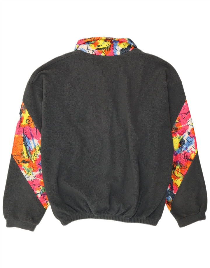 VINTAGE Jersey polar con cuello y botones para hombre XL Poliéster color block gris