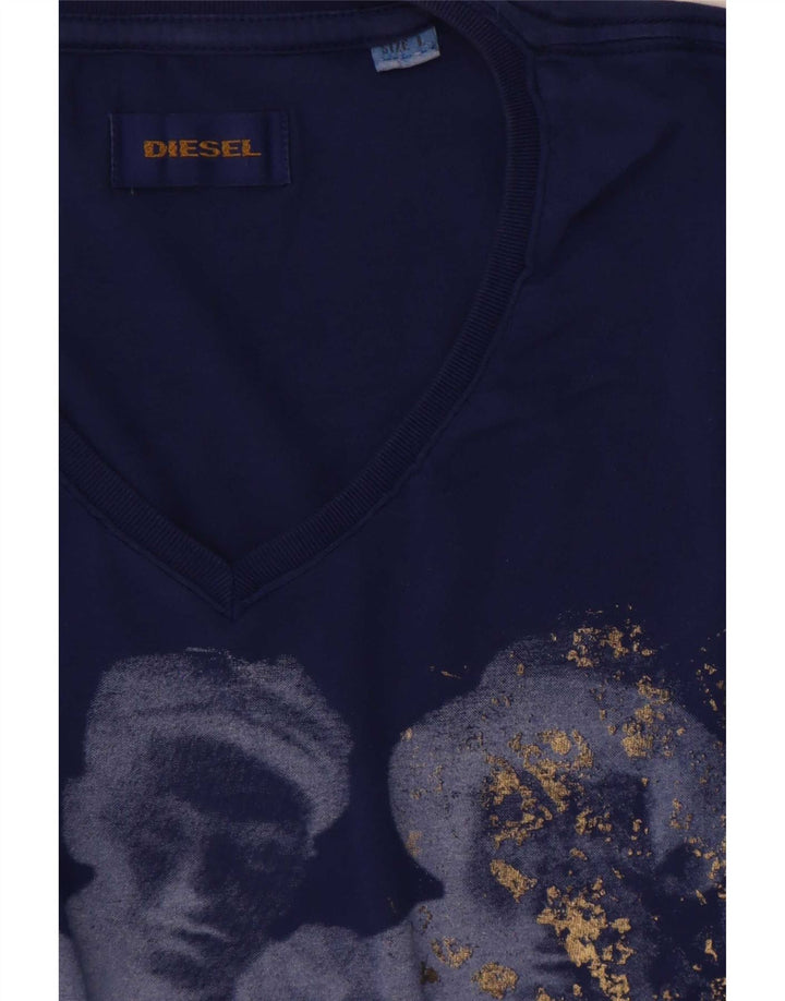 Diesel Hombre Camiseta Gráfica Top Grande Azul