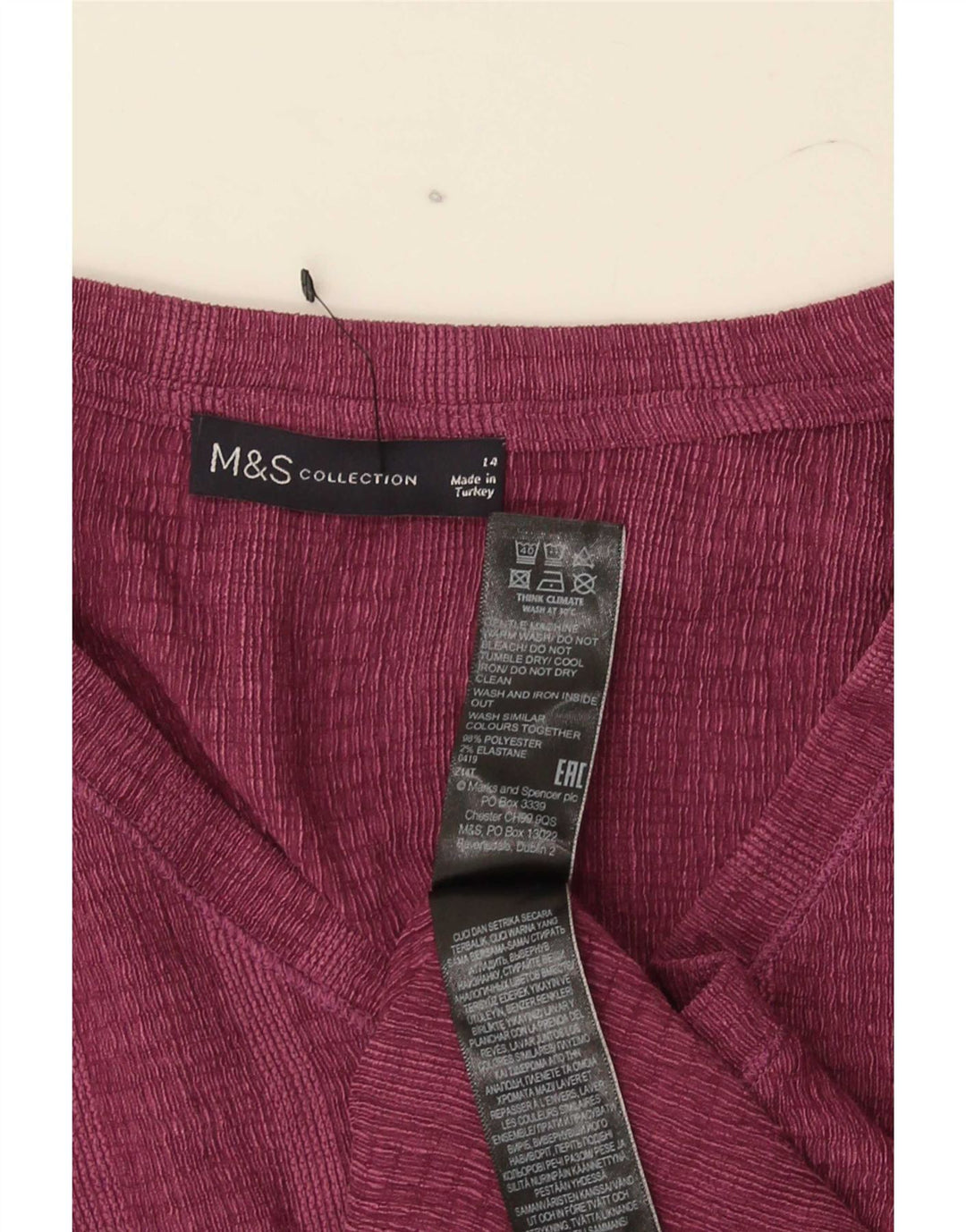 Marks & Spencer Camiseta para Mujer Top UK 44 Grande Granate Rayas Poliéster