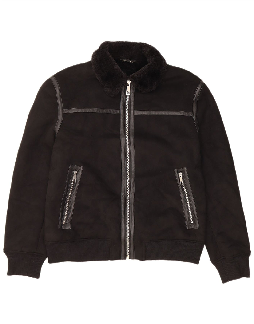 Zara Mens Sherpa Jacket UK 40 Grande Poliéster Negro