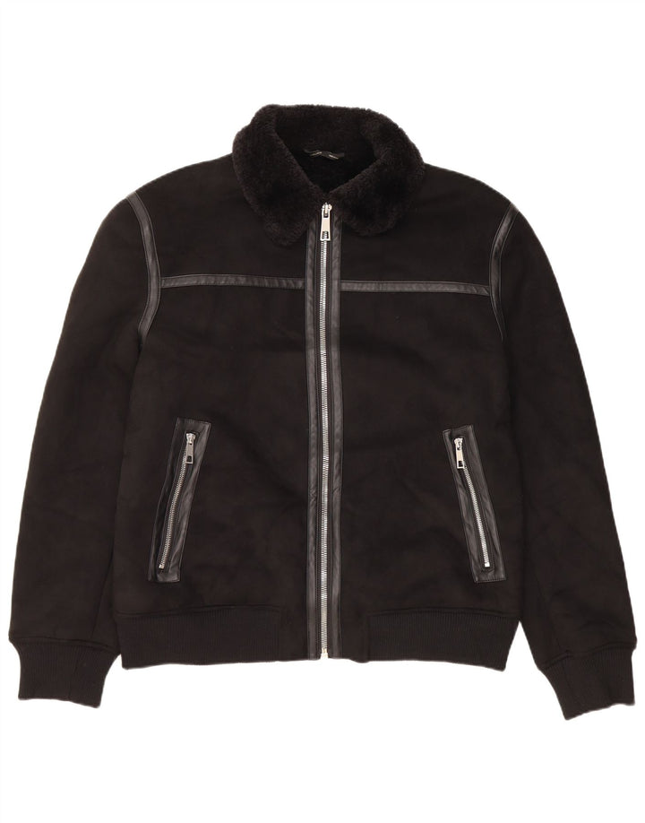 Zara Mens Sherpa Jacket UK 40 Grande Poliéster Negro