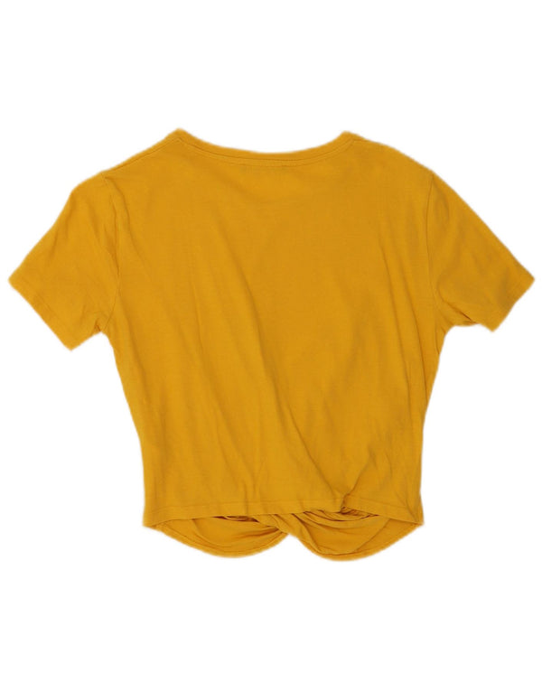 Zara Mujer Blusa Corta Top Reino Unido 42 Algodón Amarillo Medio