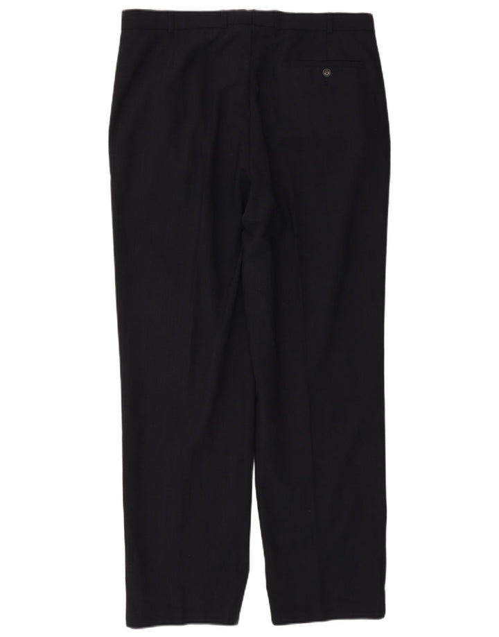 Marks & Spencer Pantalón de traje con pinzas para hombre W36 L31 Poliéster azul marino