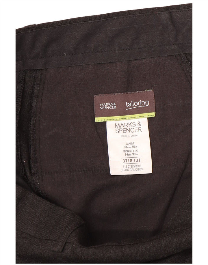 Marks & Spencer Pantalón de traje recto para hombre W36 L33 Poliéster gris