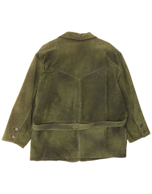 Vintage mujer 3 botones ante Blazer chaqueta EU 50 3XL cuero verde