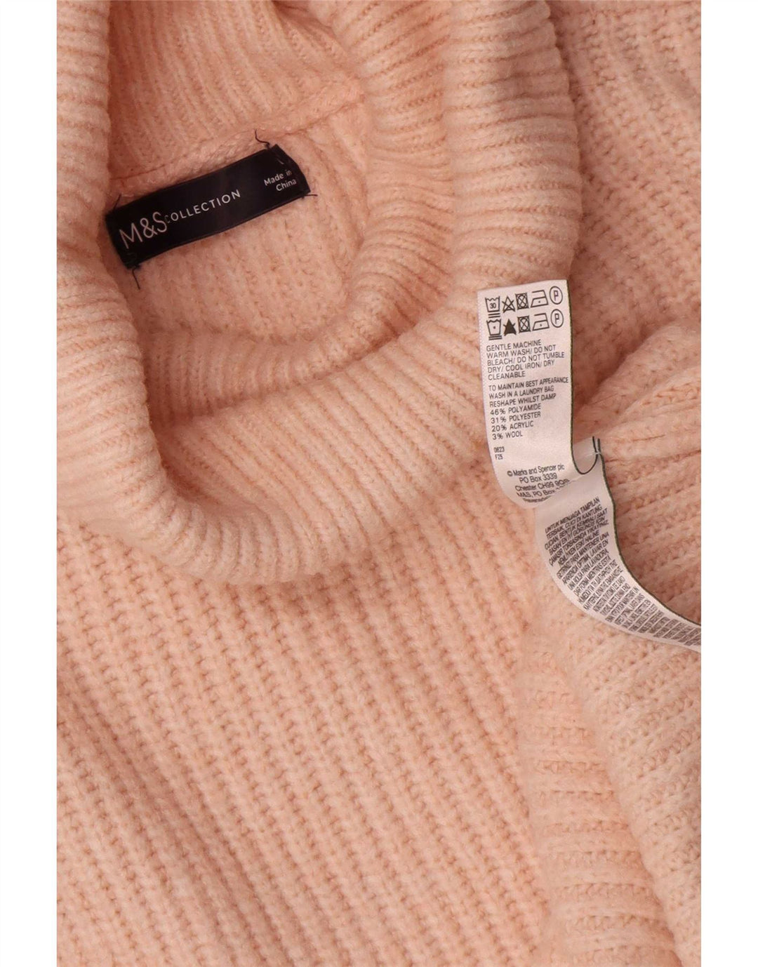 Marks & Spencer Jersey extragrande con cuello vuelto para mujer, talla 40, talla grande, color rosa