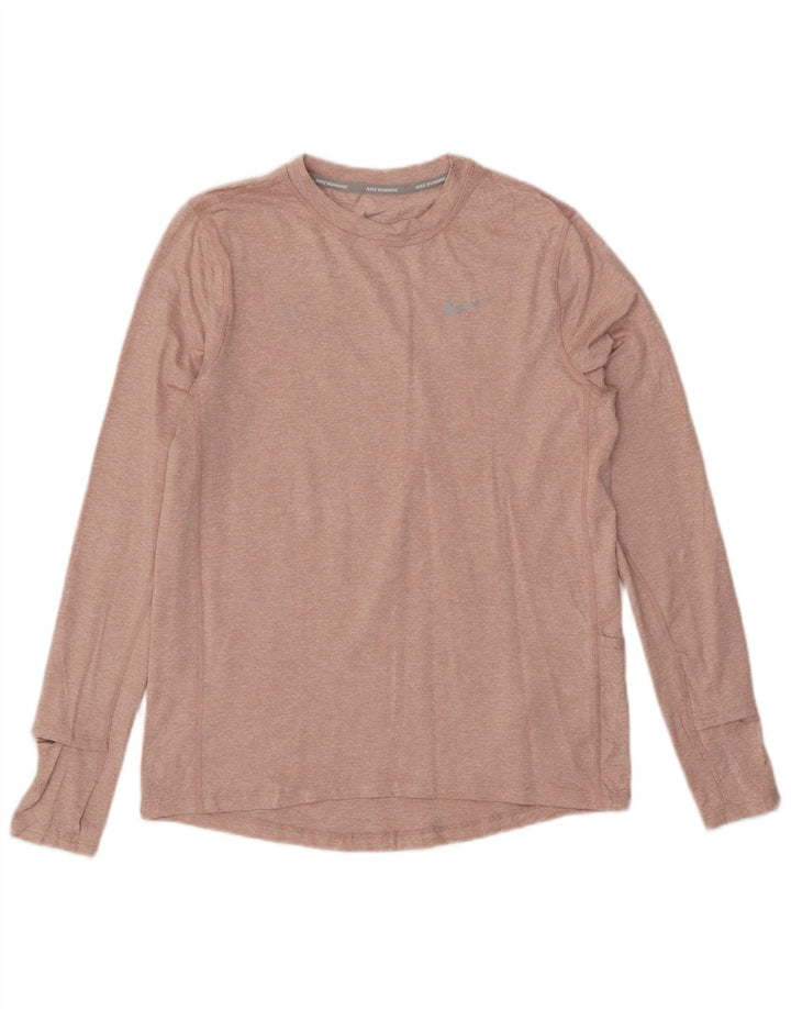 Nike - Camiseta de running para mujer, manga larga, talla 40, poliéster moteado rosa pequeño
