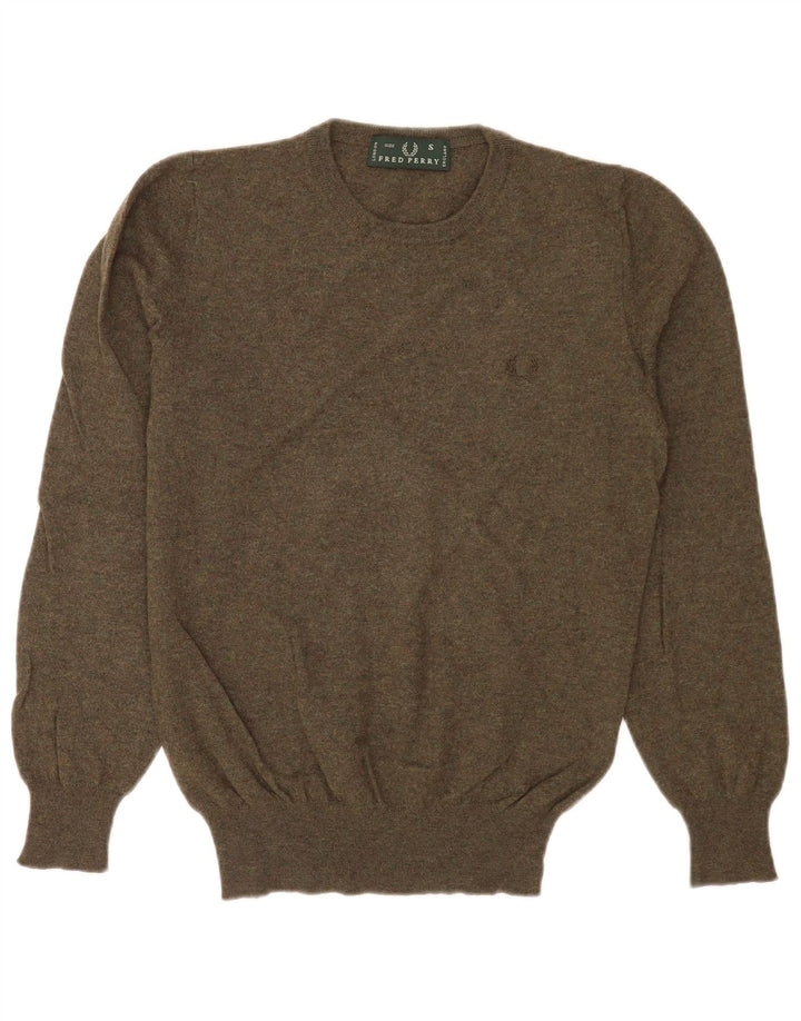 Fred Perry Jersey De Cuello Redondo Para Hombre Pequeño De Lana Caqui