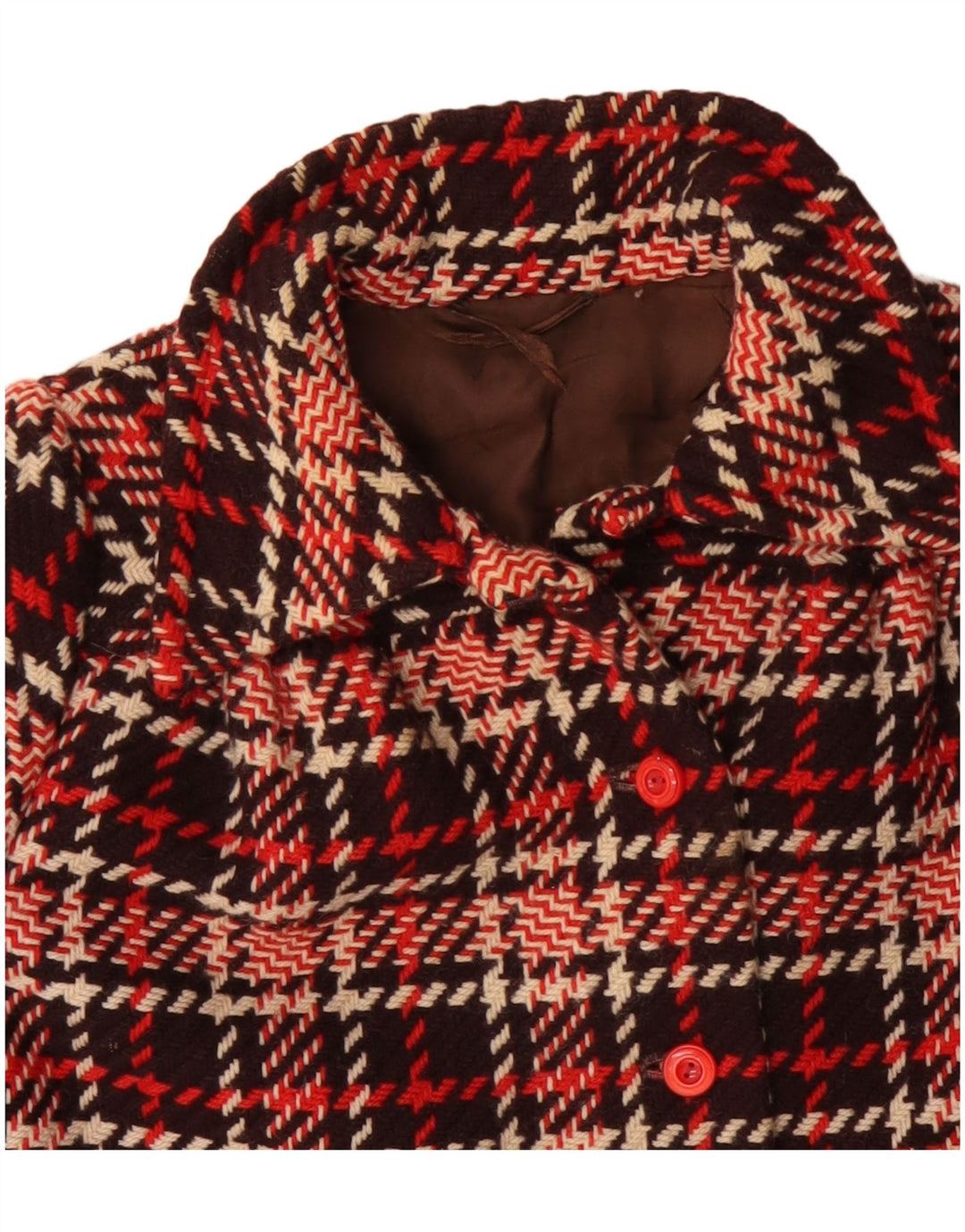 VINTAGE Abrigo corto para mujer Reino Unido 18 XL Cuadro rojo