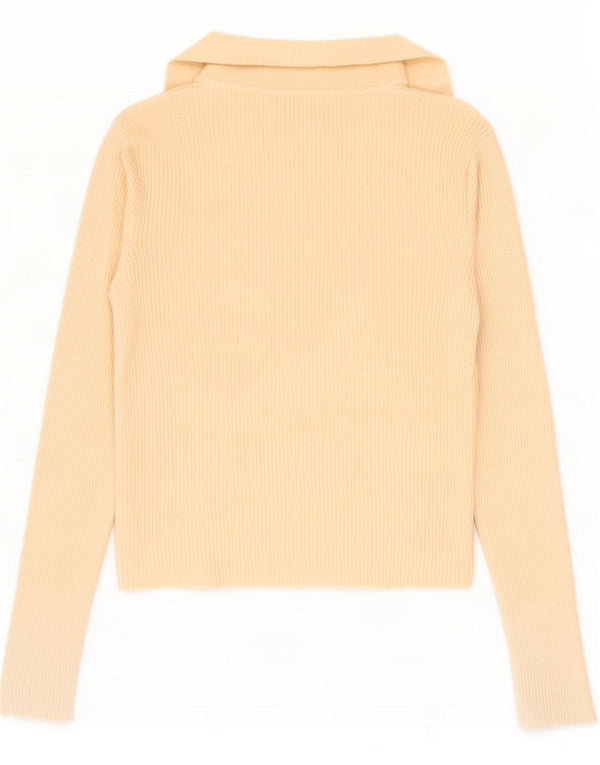 Qed London Polo corto de manga larga para mujer UK 40 Small Beige Viscosa