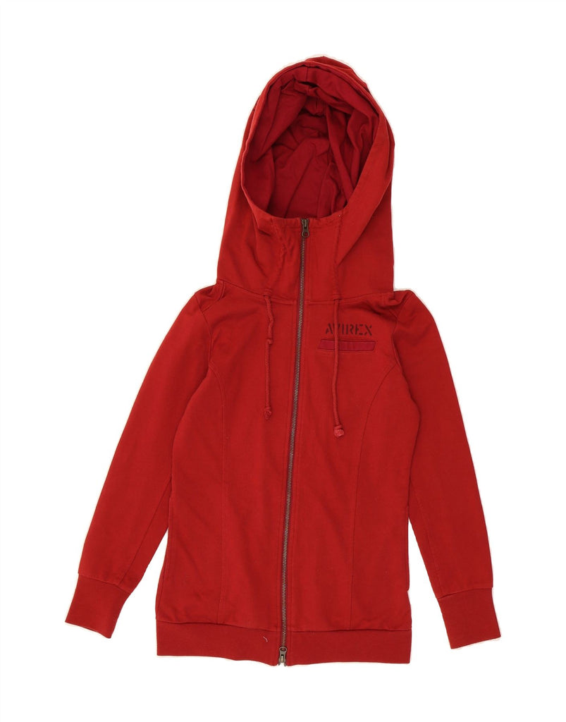AVIREX Womens Graphic Zip Hoodie Sweater UK 10 Small Red Vintage Avirex and Second-Hand Avirex from Messina Hembry 