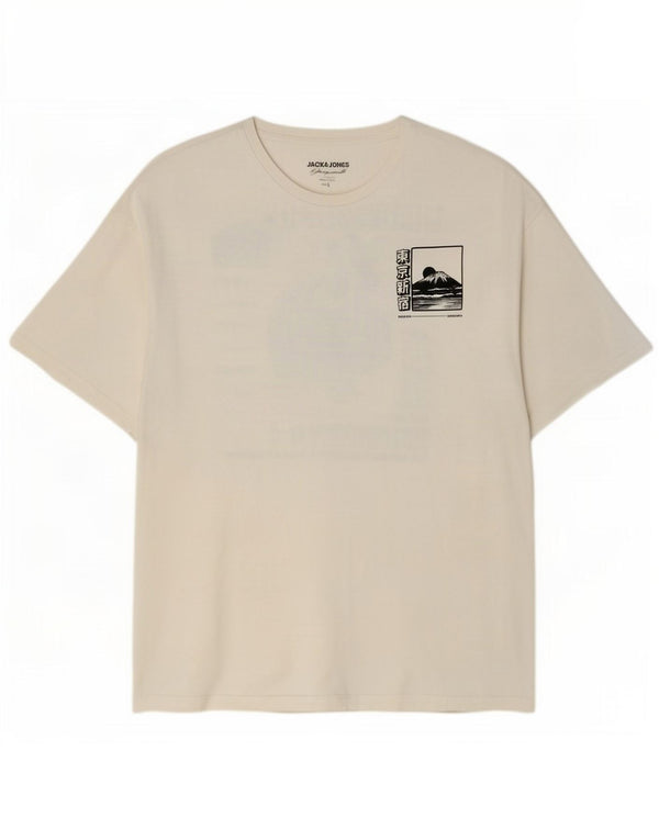 Jack & Jones Camiseta gráfica para hombre Top grande de algodón blanco