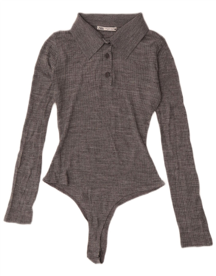 Zara Body Manga Larga Mujer UK 8 Small Gris
