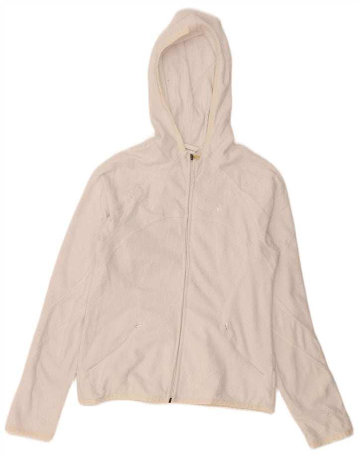 Adidas - Chaqueta polar con capucha para mujer, talla 40, poliéster blanco mediano