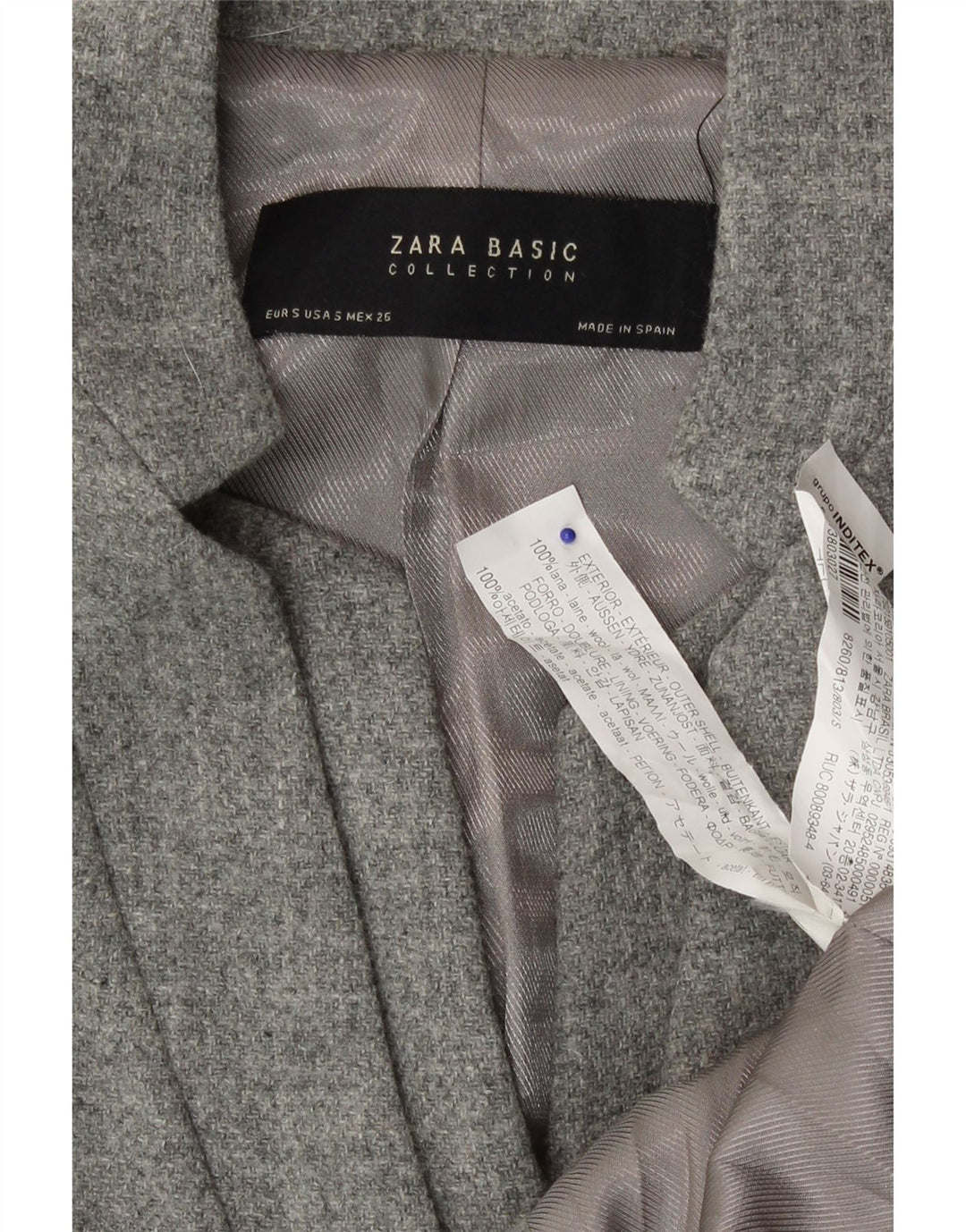 Zara Chaqueta Blazer Larga De 1 Botón para Mujer UK 40 Small Gris Lana Moteada