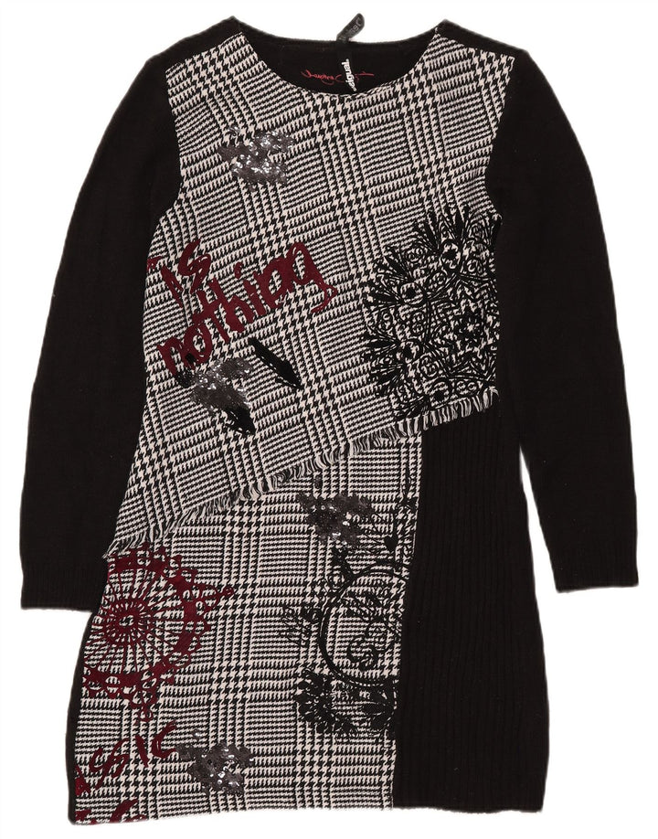DESIGUAL Vestido tipo jersey con estampado gráfico para mujer EU 42 Large Black Houndstooth