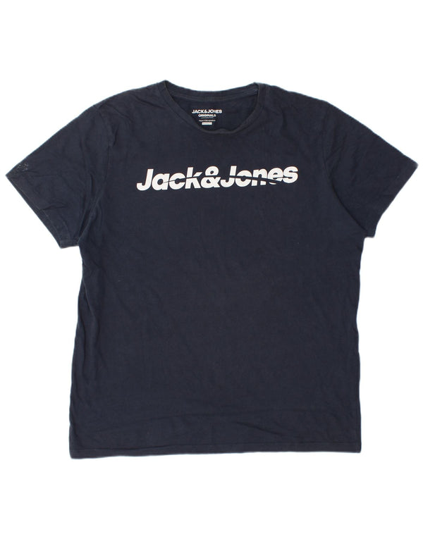 Jack & Jones Hombre Regular Fit Graphic Camiseta Top Grande Azul Marino Algodón
