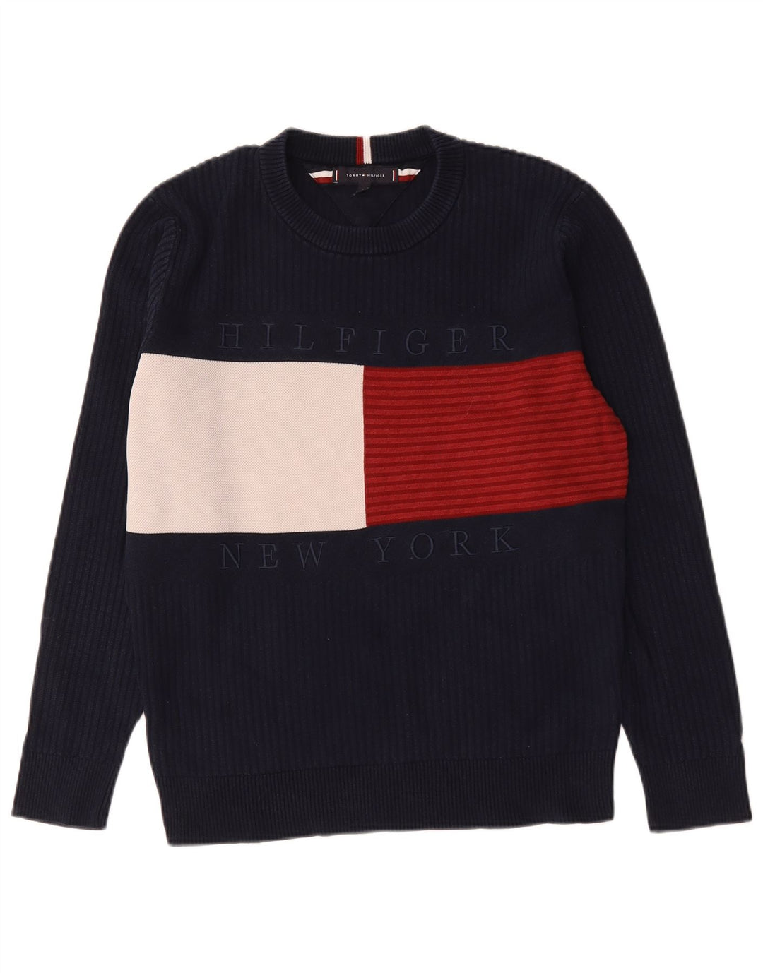 Tommy Hilfiger Jersey con cuello redondo para hombre, color azul marino medio
