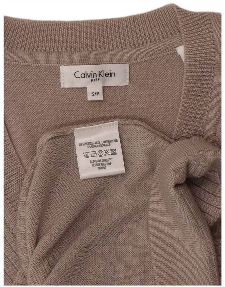 CALVIN KLEIN Suéter de golf con cuello en V para mujer UK 10 Small Beige Wool