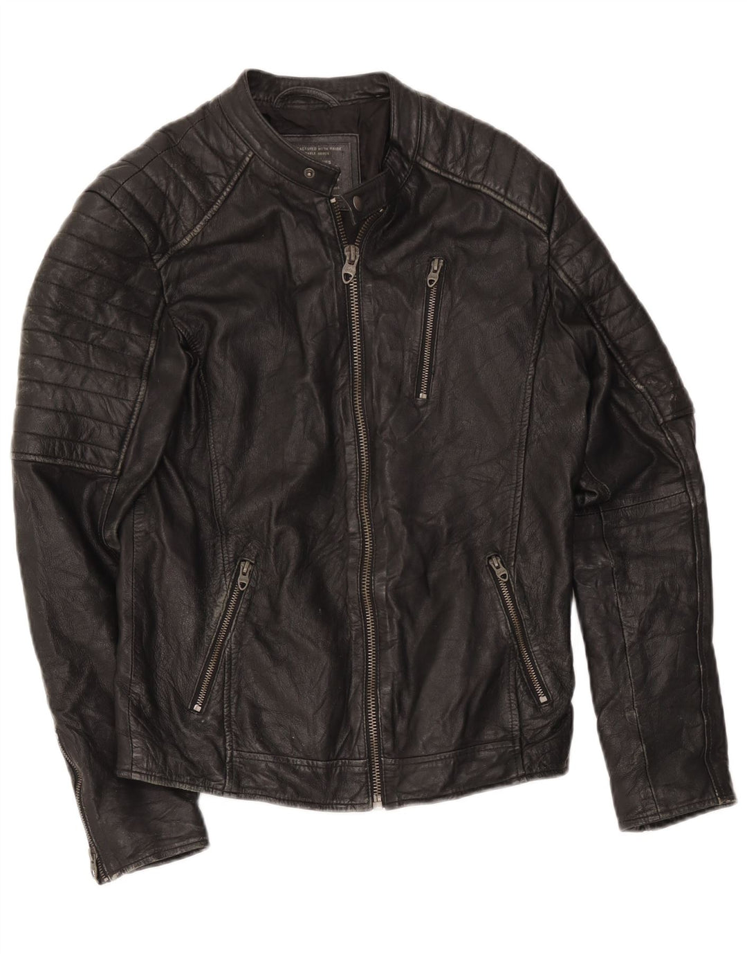 Jack & Jones Chaqueta de cuero para hombre UK 36 Small Negro