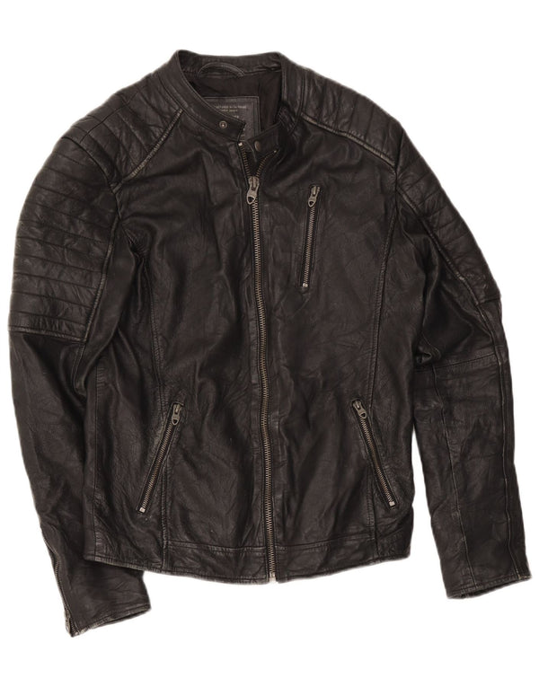 Jack & Jones Chaqueta de cuero para hombre UK 36 Small Negro