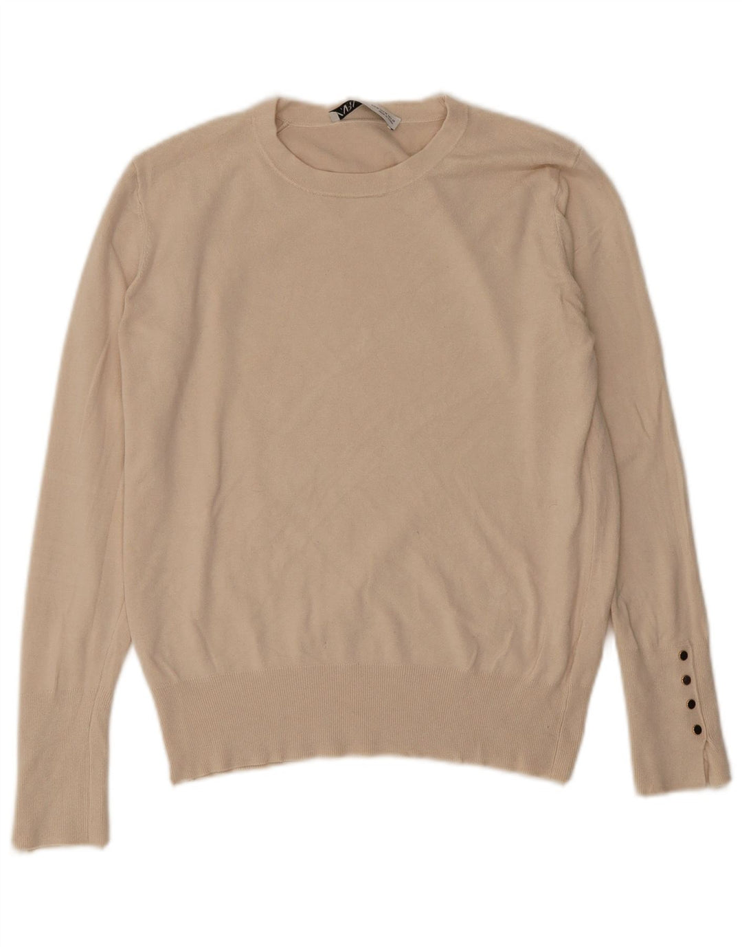 Zara Womens Crew Neck Jumper Sweater UK 12 Medium Beige