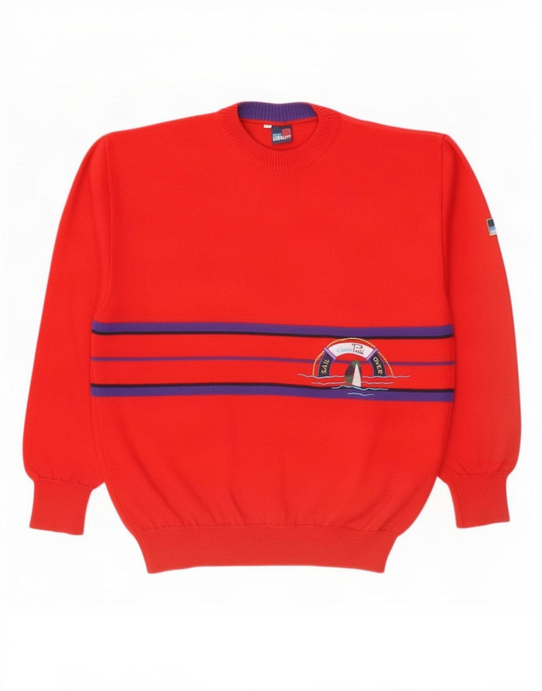 Evan Pull Jersey de cuello redondo para hombre XL Lana a rayas rojas