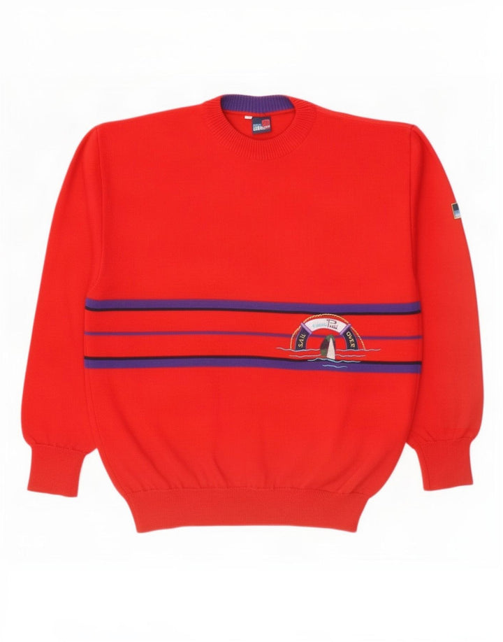 Evan Pull Jersey de cuello redondo para hombre XL Lana a rayas rojas
