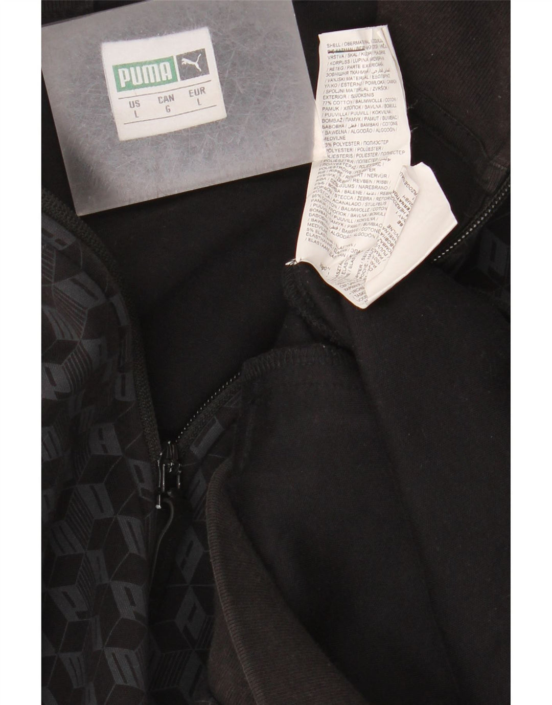 Puma Chaqueta de chándal con gráfico para hombre, talla grande, algodón geométrico negro