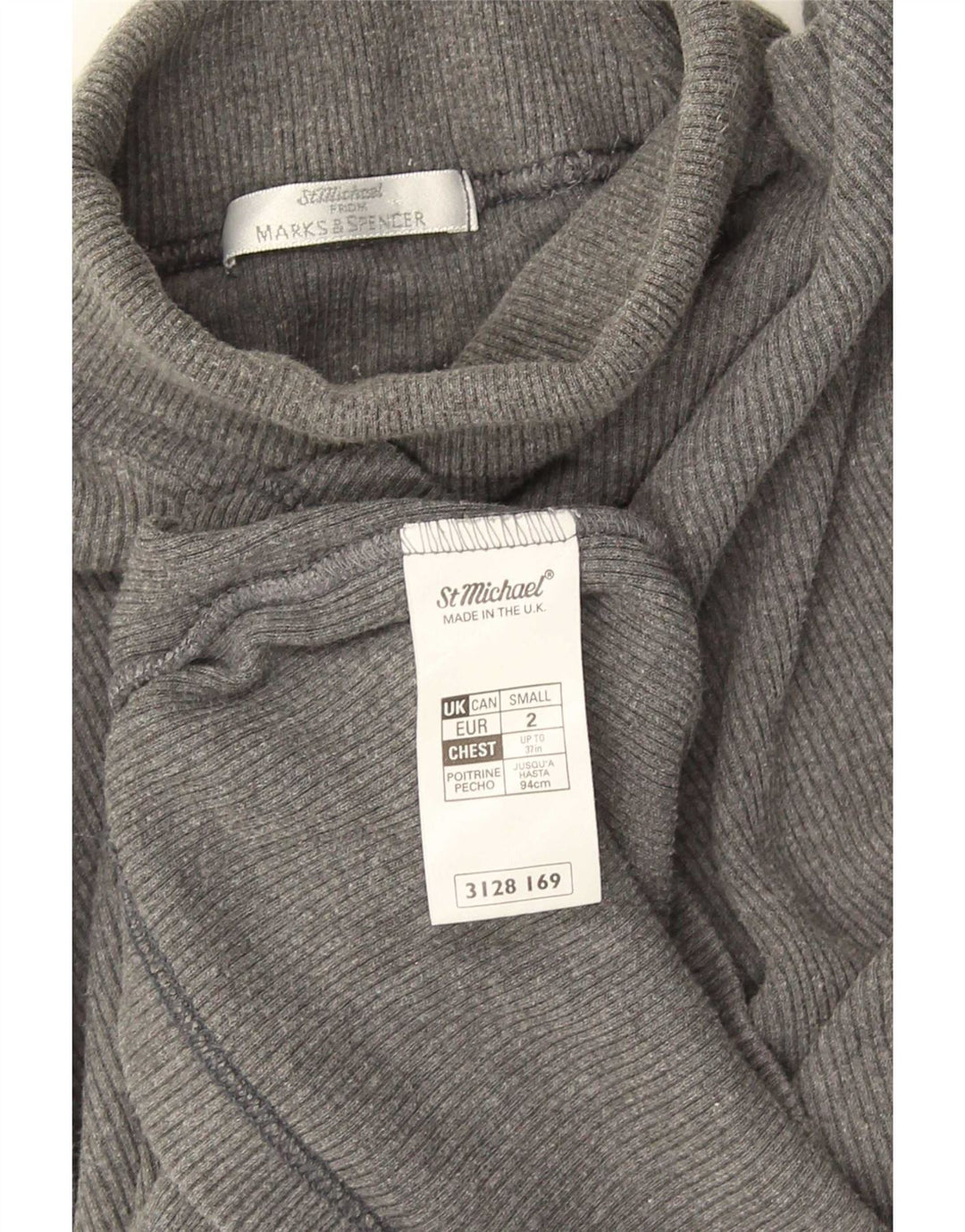 Marks & Spencer Top con cuello vuelto para hombre, manga larga, algodón gris pequeño