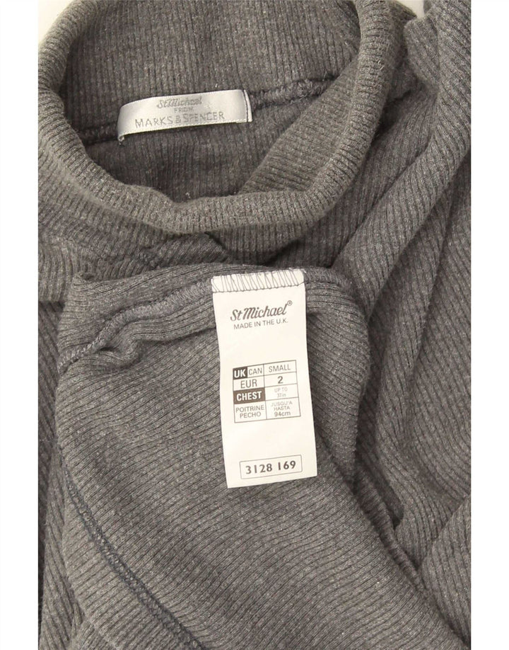 Marks & Spencer Top con cuello vuelto para hombre, manga larga, algodón gris pequeño