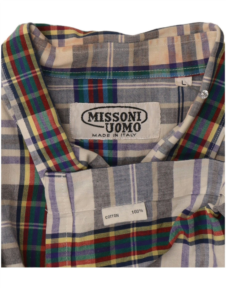 Missoni Hombre Camisa De Manga Corta De Algodón A Cuadros Azul Grande
