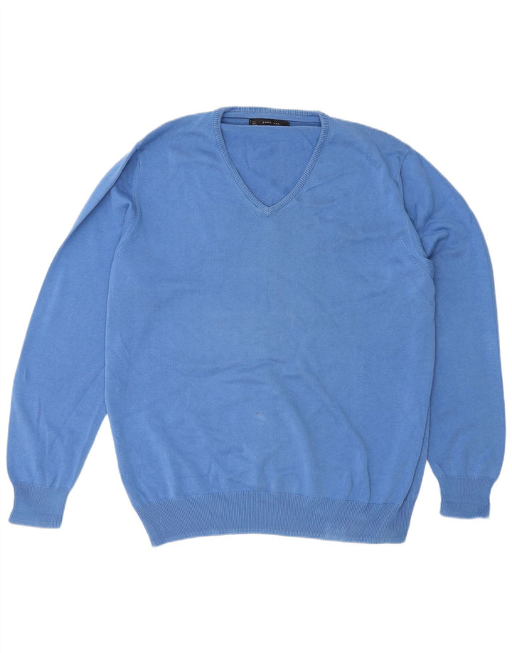 Zara Hombre Jersey Con Cuello En V Jersey Grande Azul