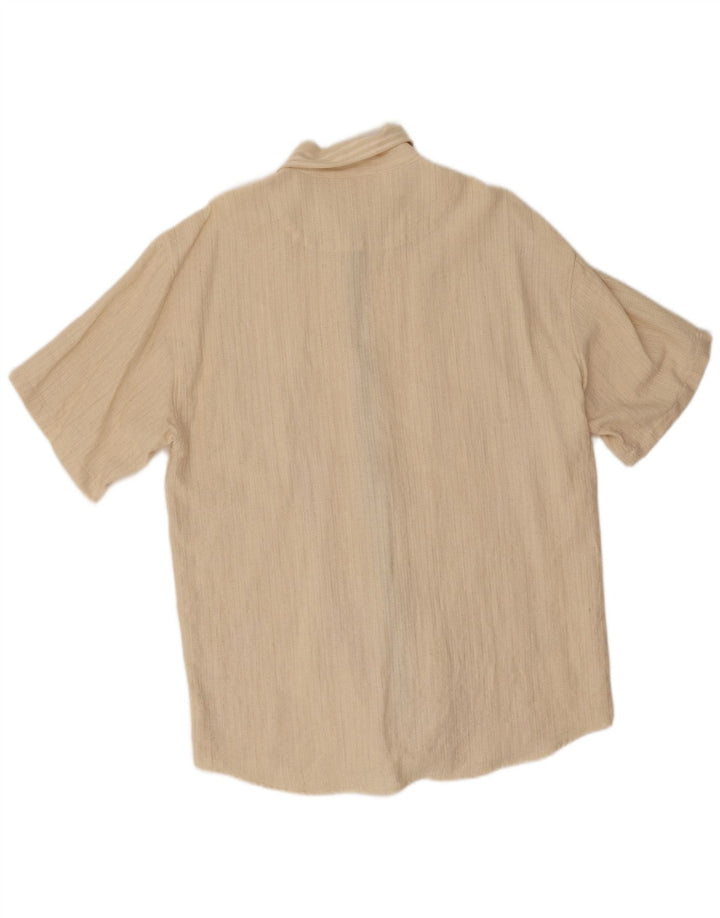 Camisa Vintage Hombre Manga Corta XL Beige Rayas