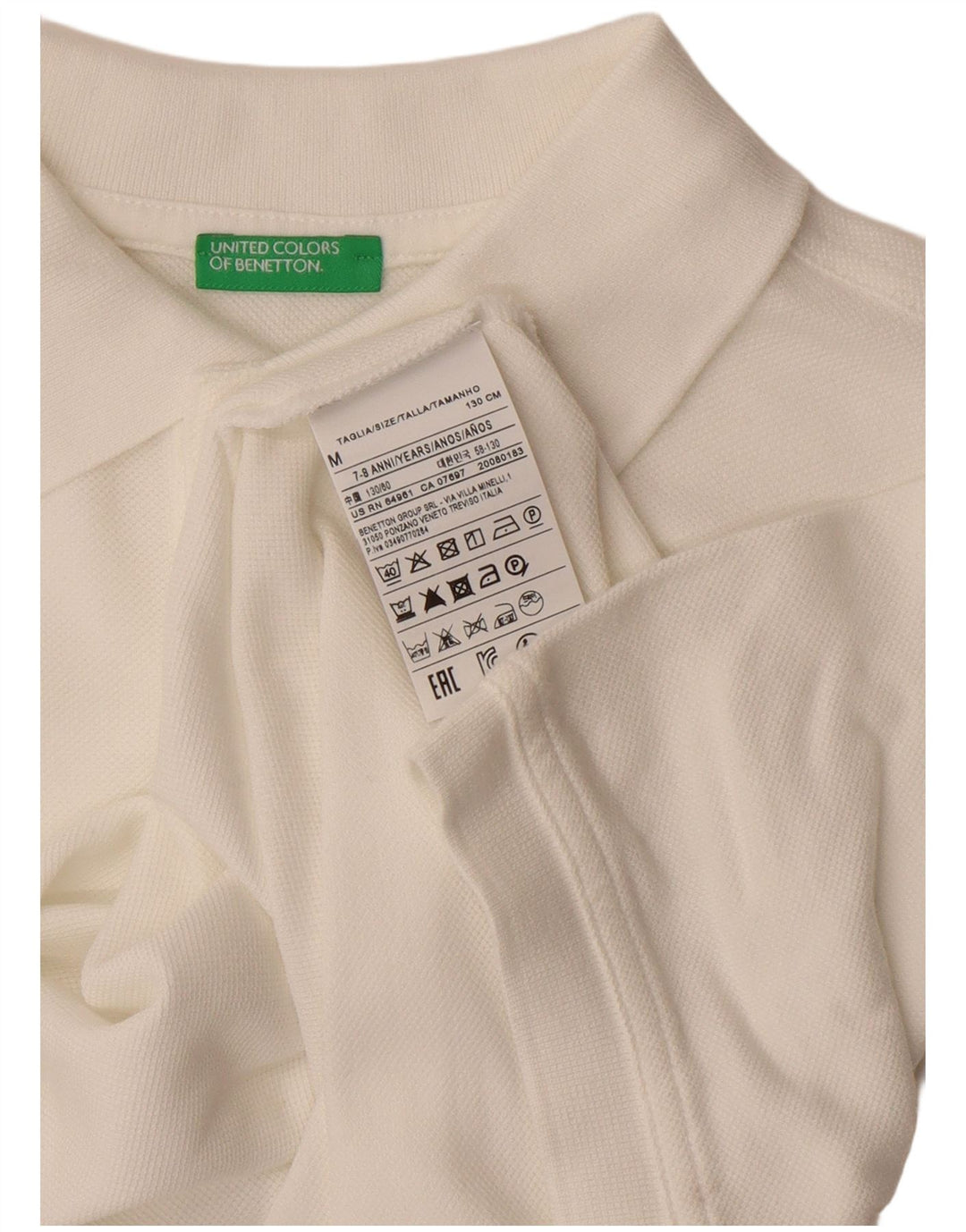 Benetton Polo para Niño 7-8 Años Mediano Blanco Algodón