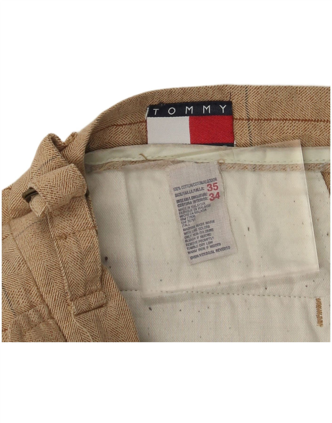 TOMMY HILFIGER Pantalón de traje con pinzas para hombre W35 L31 Algodón a cuadros beige